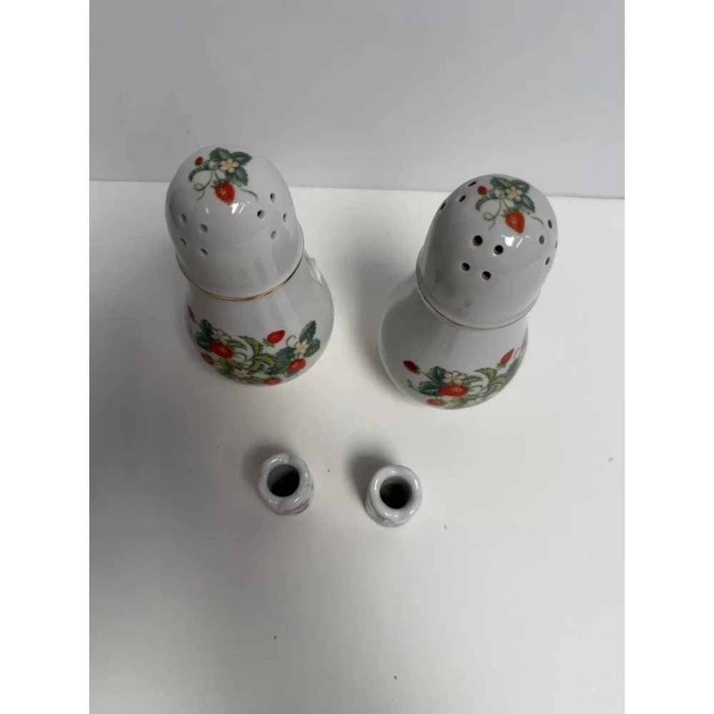 Vintage Avon Strawberry Sugar Shakers  22K gold Trim‎ + German Toothpick Holders